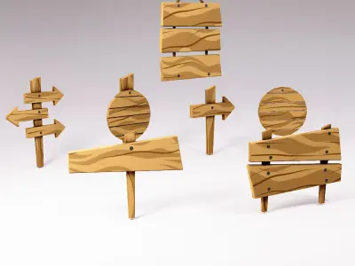 Sign boards low poly 3d model set 4 Low-poly 3D model