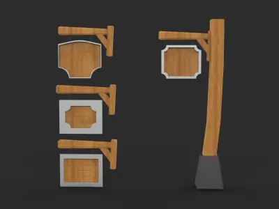 wooden sign Low-poly 3D model