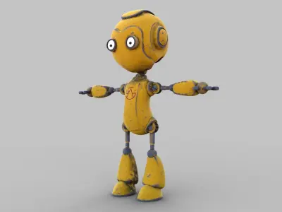 Cartoon rigged pbr robot Low-poly 3D model