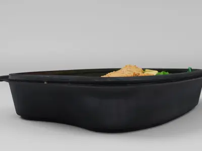 Poke bowl lunch box with salmon rice tomatoes seaweed algae 3D model