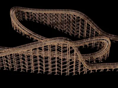 Wooden Rollercoaster Low-poly 3D model
