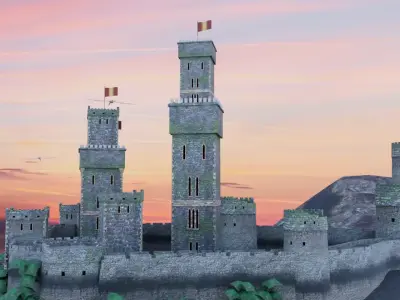 Dinosaur Castle Island Medieval Environment Game Ready 3D model