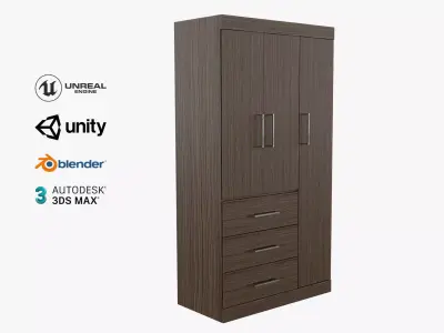 Simple low polly Wardrobe 3 drawers 3 doors Low-poly 3D model