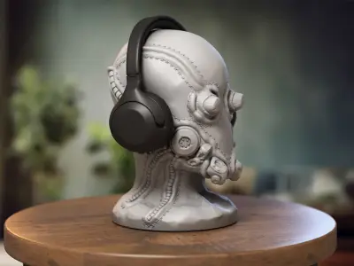 Robot Skull Headphone Stand  Cyborg Headset Stand  3D print model