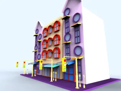 Cartoon building Street  Low-poly 3D model