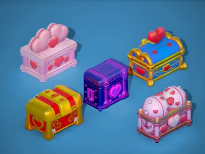 Stylized Heart Chests Low-poly 3D model