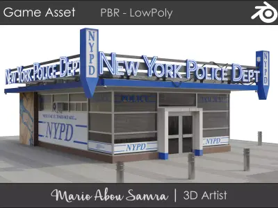 NYPD Building - Game Asset - PBR LowPoly Photorealistic Low-poly 3D model