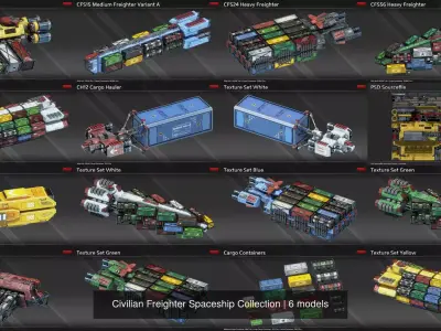 Civilian Freighter Spaceship Collection 3D Model Pack