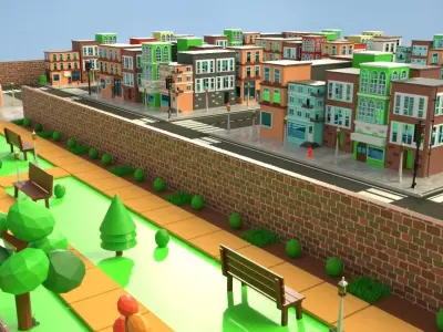 Low Poly City Day Pack Low-poly 3D model