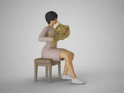 Woman French Horn Player 3D print model
