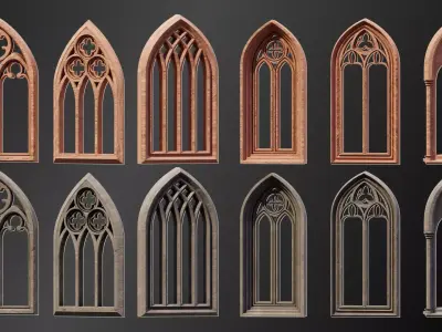 Gothic Windows Pack Low-poly 3D model