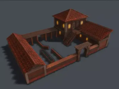 Medieval Cow Farm Low-poly 3D model