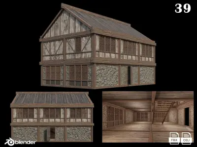 Medieval Houses Pack 36-37-38-39-40 - 4K Textures Game Ready Low-poly 3D model