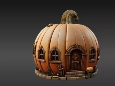 Enchanted Pumpkin Cottage 3D Model Halloween Fairy Home 3D print model