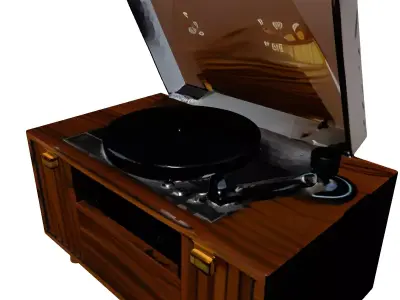 MidCentury Modern Record Player Console Low-poly 3D model