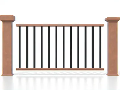 Modular Wooden Railing Fence Low-poly 3D model
