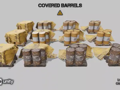 Covered barrels radiation Low-poly 3D model