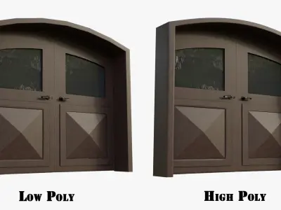 Double Big Door with Glass Window PBR Options Low-poly 3D model