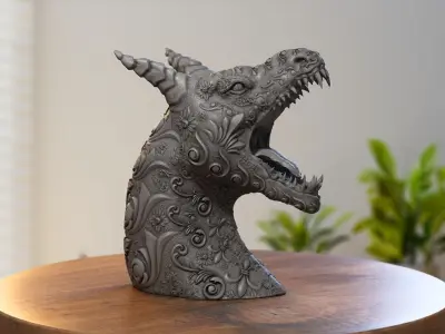 Ornament Dragon Headphone Stand Tatoo Dragon Cyborg Headset  3D print model