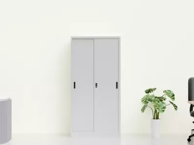 Modern Metal Office Cupboard with Sliding Doors  3D Model 3D model