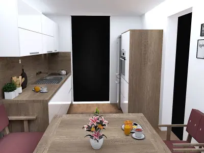 kitchen with cabinets and wooden floors Low-poly 3D model