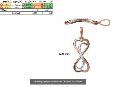 12 Heart Light Weight Pendant STL OBJ FBX JCD Details Collection 3D Model Pack