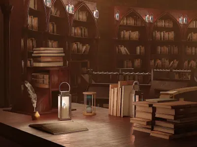 Medieval Library Model Pack Mocha Low-poly 3D model