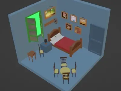 3d cartoonish bed room Low-poly 3D model