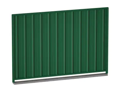 Metal fence made of profile sheet with a wicket sliding gates 3D model