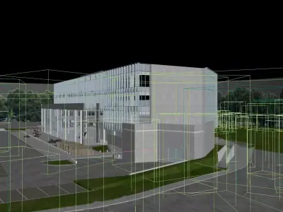 Modern Civic Courthouse Exterior with Glass Skybridge 3D model