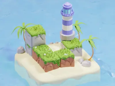 Summer Island includes lighting setup Low-poly 3D model
