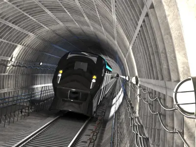  Subway Transport Tunnel with Internal Train 