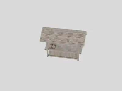 Fantasy Wooden Market Stall for 3D print Low-poly 3D model