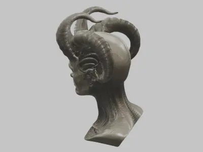 Stylized Horned Demon Head 3D Model Low-poly 3D model
