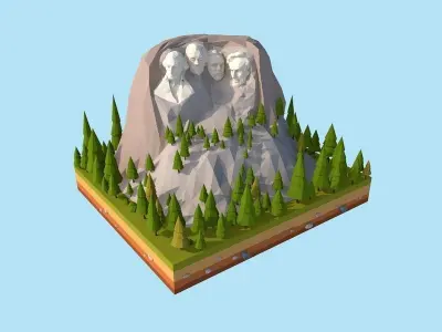 Cartoon Low Poly United States Rushmoor Landmark Low-poly 3D model
