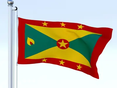Animated Grenada Flag Low-poly 3D model