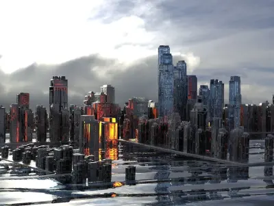 Cityscape ocean scene 3D model