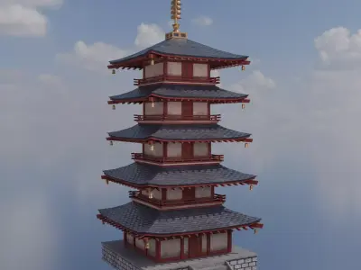 Low poly Japanese Pagoda Low-poly 3D model