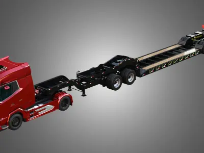 XG 530 Truck with Lowboy Double Trailer Oversize Load 3D model
