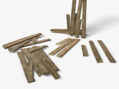 Broken Board Debris Game Ready PBR Textures Low Poly Low-poly 3D model