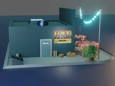 cafe with wine and a glass Low-poly 3D model