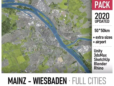 Mainz - Wiesbaden - 2 cities Low-poly 3D model