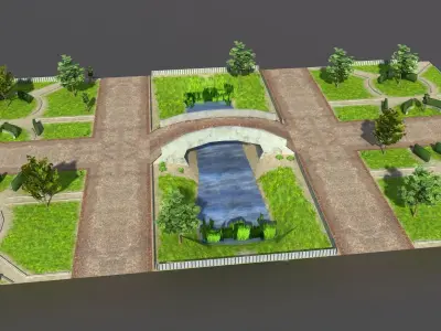 Low poly Park garden with grass and trees Low-poly 3D model