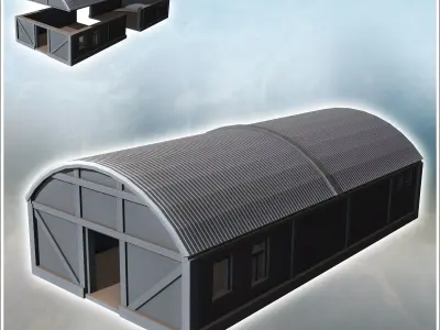 Storage hangar with curved roof and multiple windows 4 - Modern  3D print model