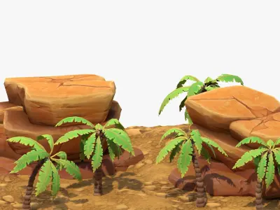 Cartoon Palm Tree Scene Low-poly 3D model