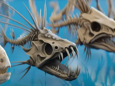 Fish and Underwater Creatures Skeleton Collection Low-poly 3D model