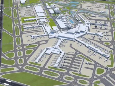 Amsterdam Airport 20km Low-poly 3D model