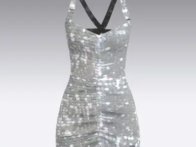 Dress mini heart neckline  glitter light grey color  elastic  Low-poly 3D model