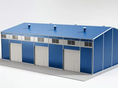 Hangar industrial building with roof 3D model