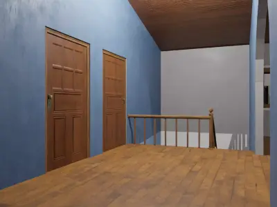 Enterable Two Storey House  Interior and Exterior  Game Ready Low-poly 3D model